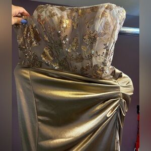 Gold Sequin Strapless Evening Dress